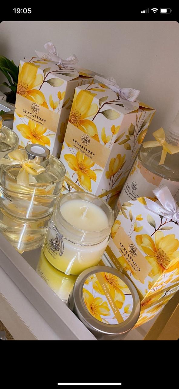 Velas e difusores Sensations em tons amarelos